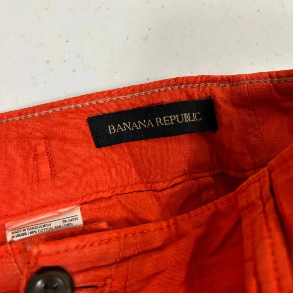 Banana Republic Mens 32 Cargo Shorts Burnt Orange Cotton Linen Utility 9 Inseam